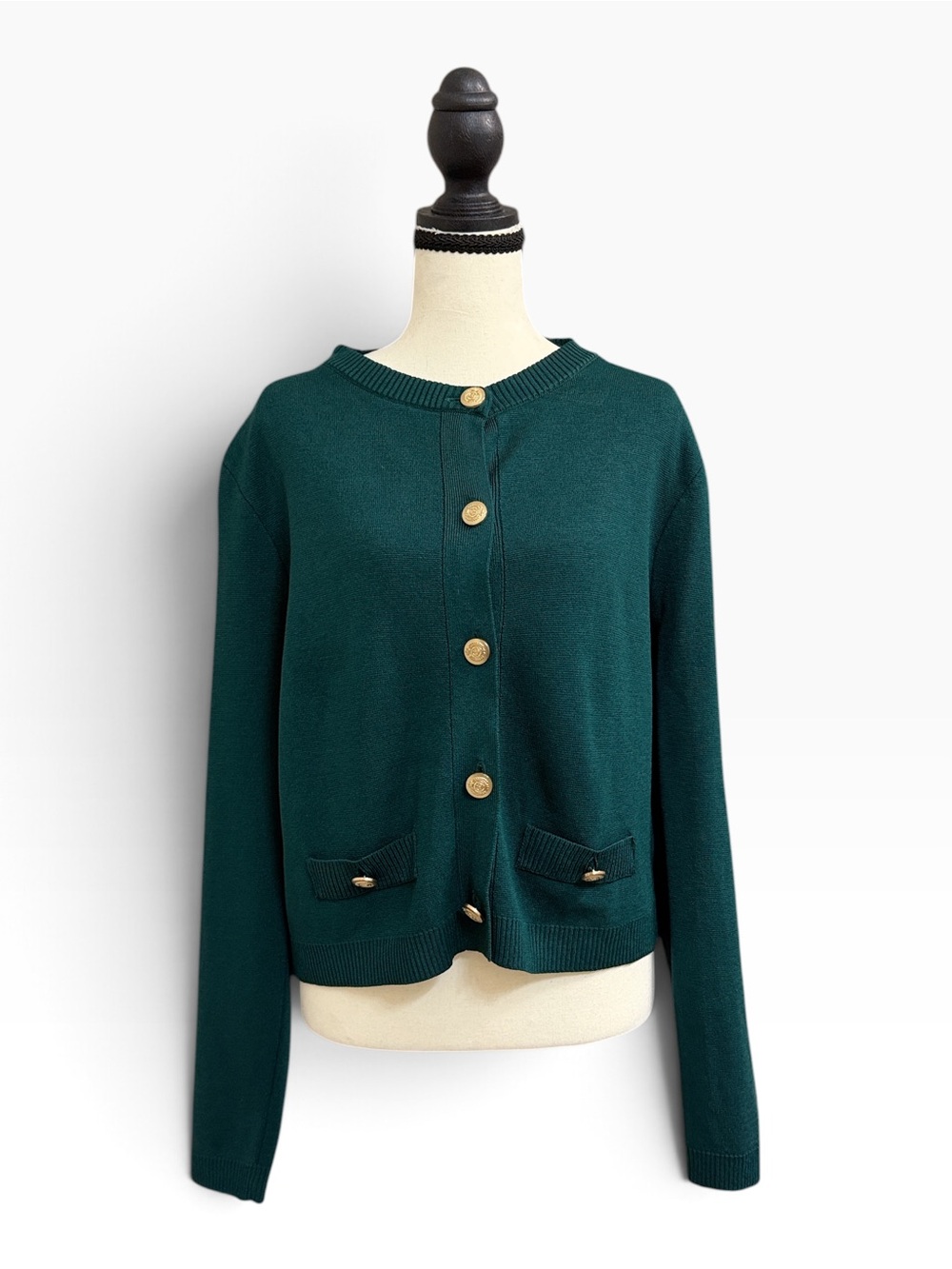 Emerald Green Button-Front Women's Sweater Cardigan